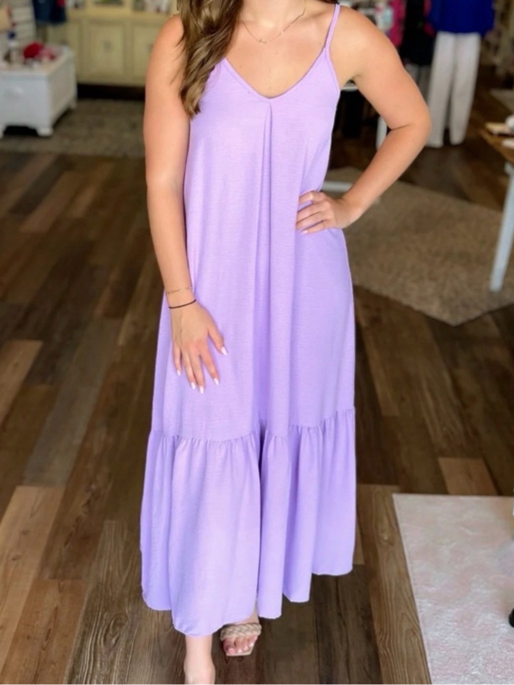 Blakeley Lavender V-Neck Tiered Sleeveless Maxi Dress